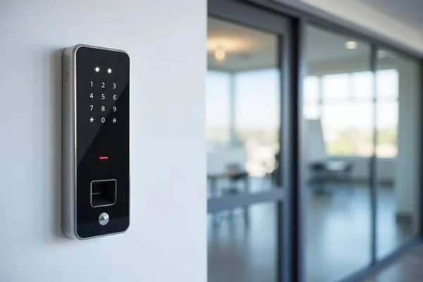 Commercial digital access control keypad panel mounted on wall