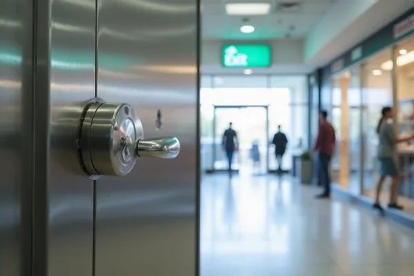 Commercial panic bar installed on fire exit door