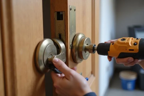 Locksmith installing commercial grade deadbolt