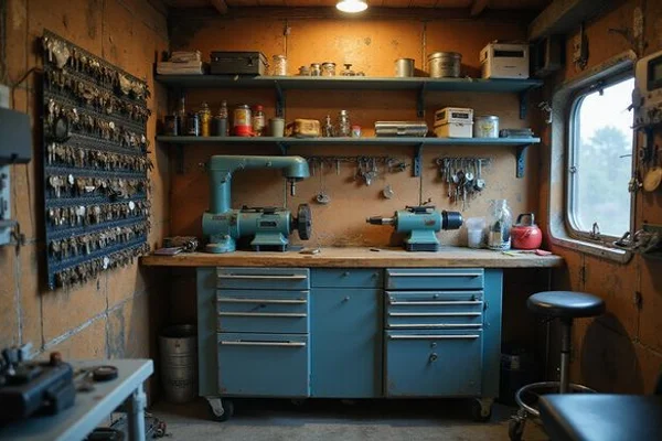 Mobile locksmith workshop interior showing key cutting equipment