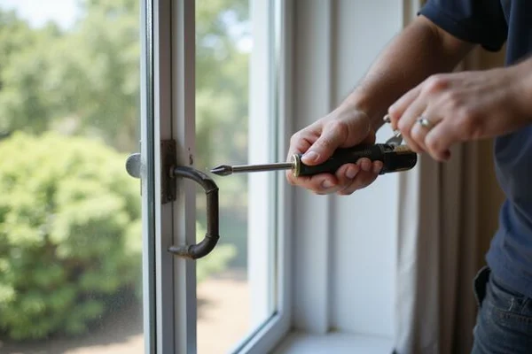 Window lock being installed on aluminium sliding window