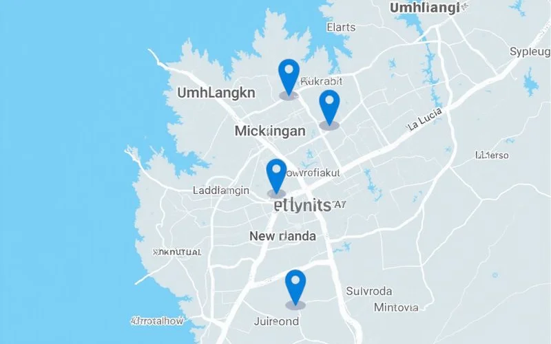 Map of greater Durban and Umhlanga showing locksmith service coverage areas