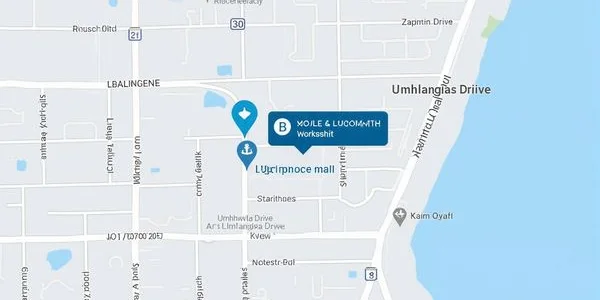 Map showing Locksmith Umhlanga workshop location at Lighthouse Mall, Umhlanga Rocks